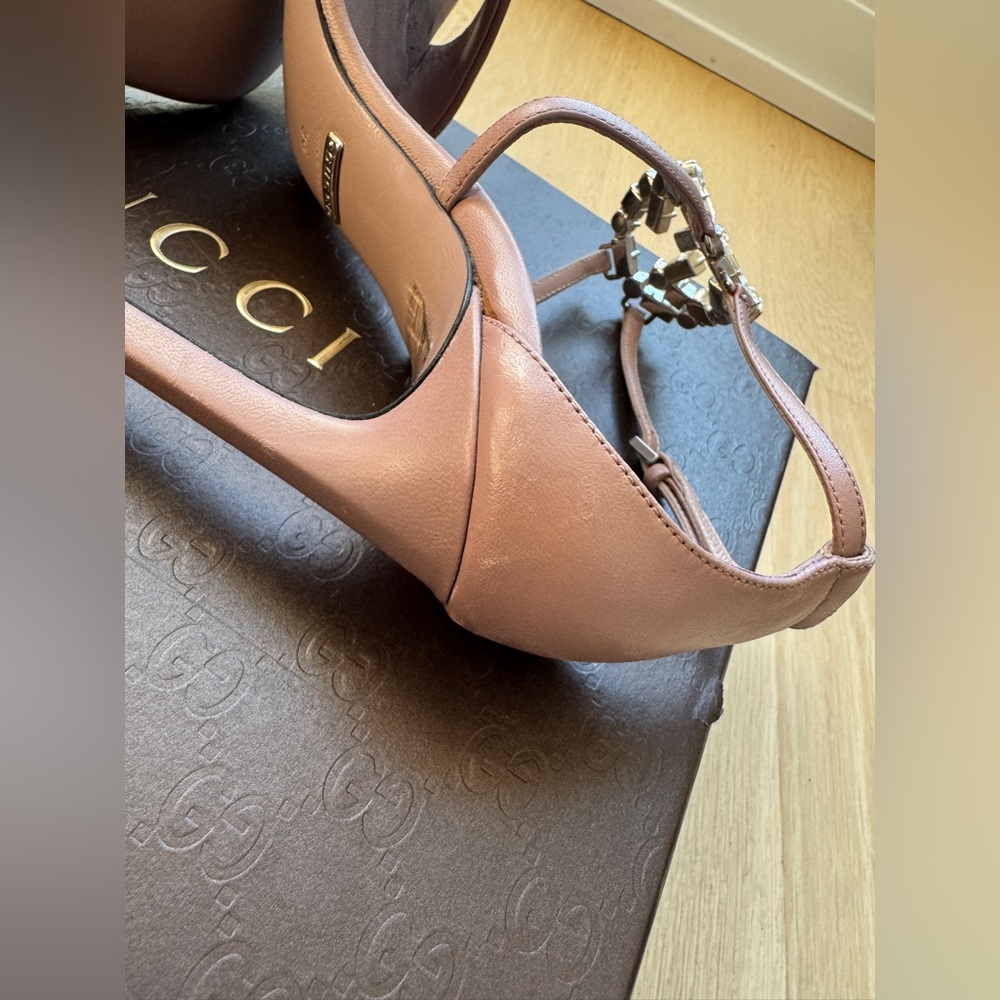 GUCCI | GG Crystal Embellished Nude Leather High Heel Strappy Sandal EU 36 US 6 - Picture 6 of 10
